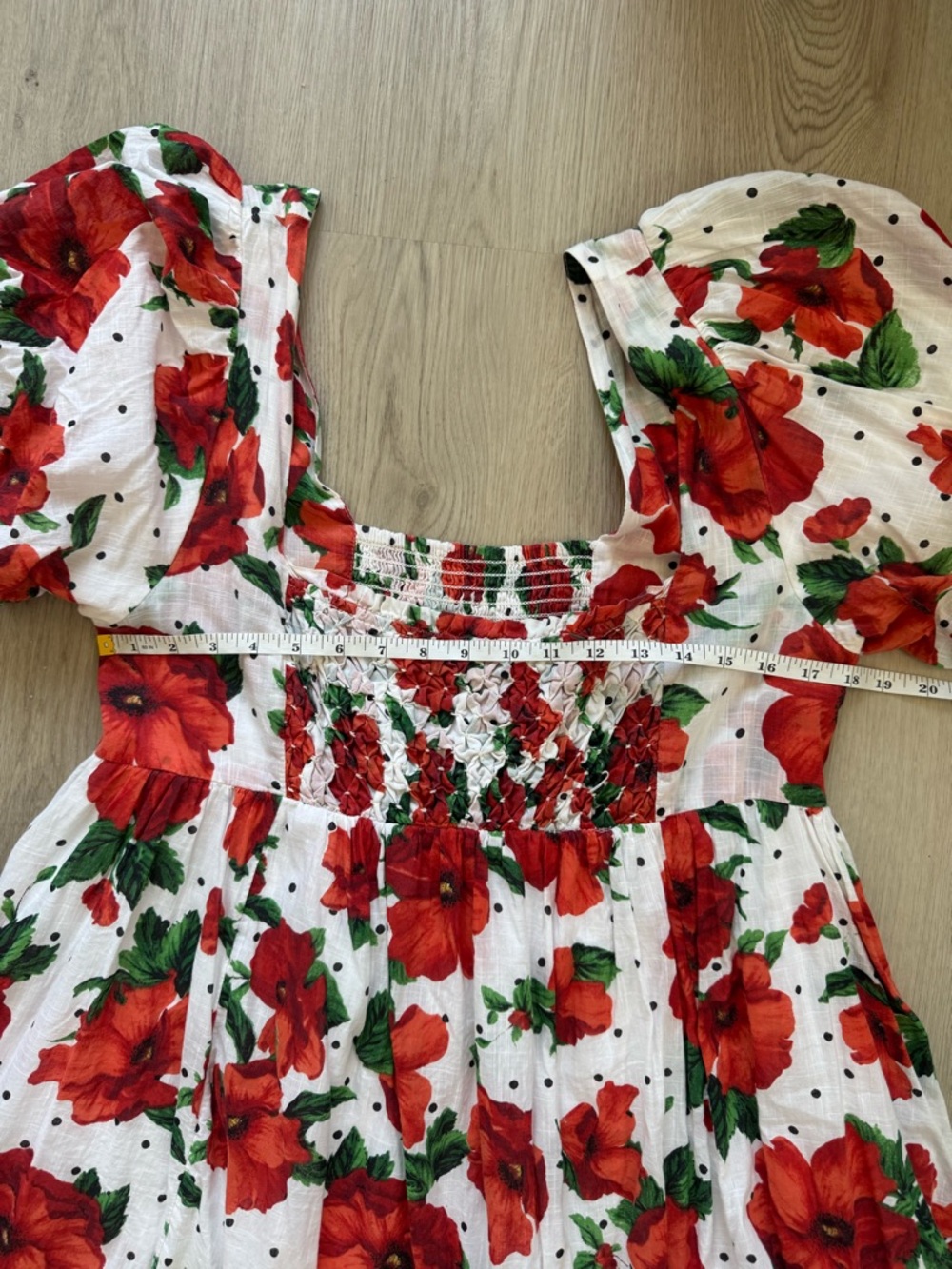 Maeve Anthropologie Square Neck Mini Babydoll Dress Red Floral Print Size Large - Picture 11 of 13